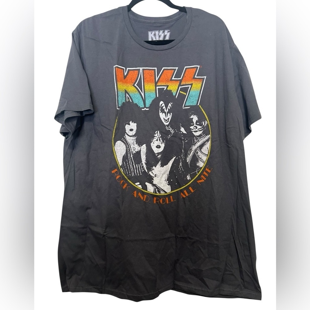 Vintage Style KISS “Rock and Roll All Nite” Graphic Tee - Charcoal Grey Size 2XL
